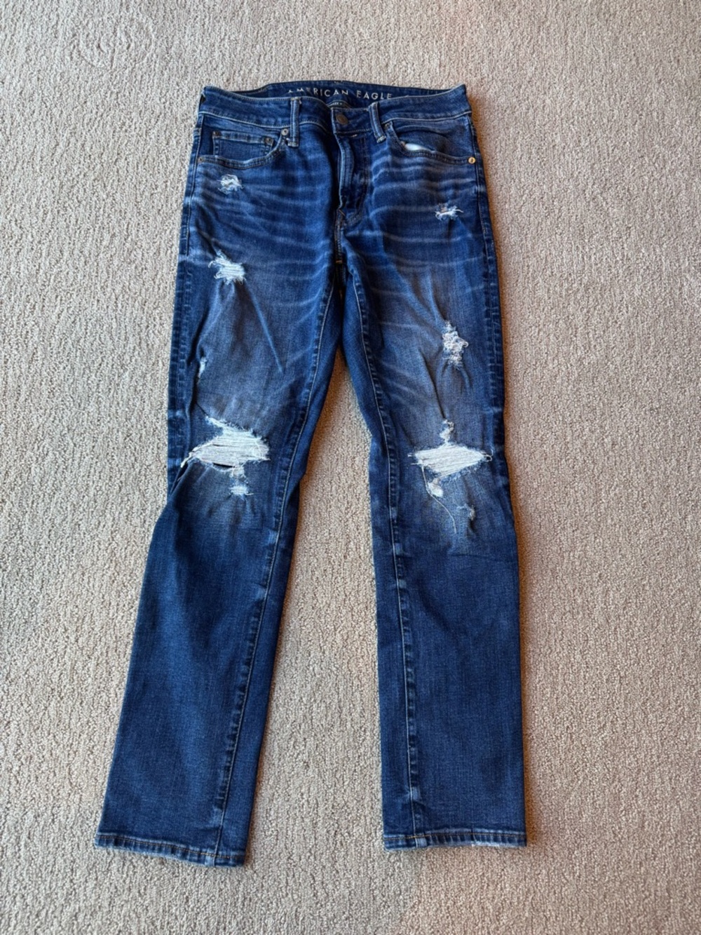 American Eagle Outfitters Men’s Distressed Dark Denim Straight Jeans